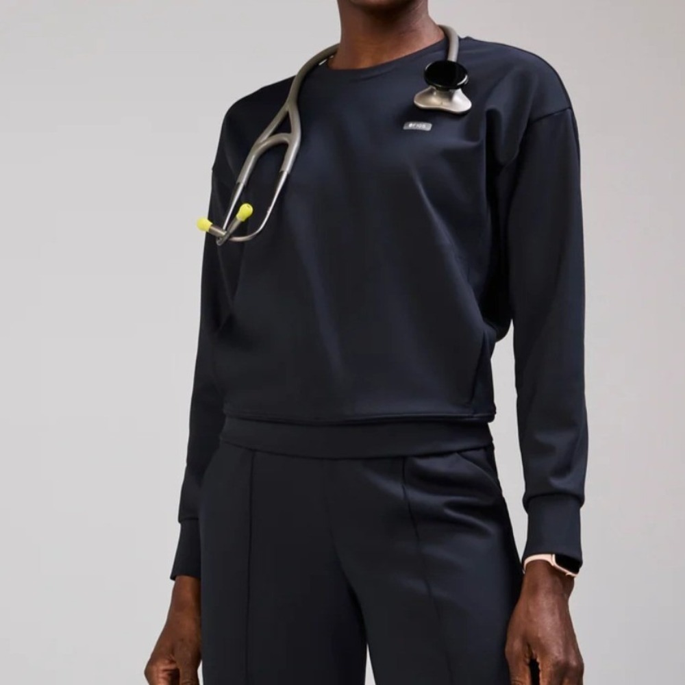FIGS Cornelia Crew Neck Scrub Top Medium Navy Blue FIONx Long Sleeve - Picture 8 of 8